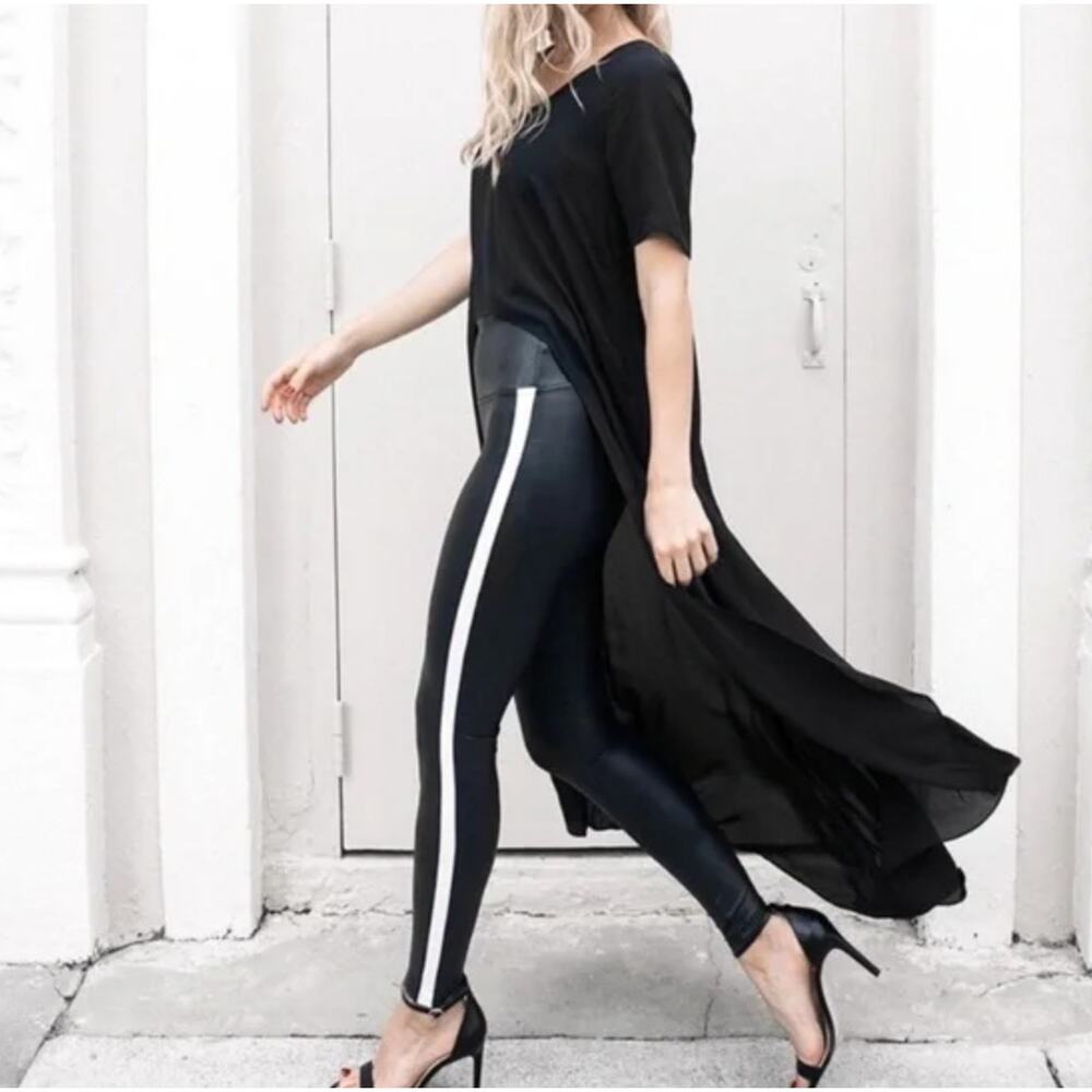 SPANX Faux Leather Side Stripe Leggings Size L NWT